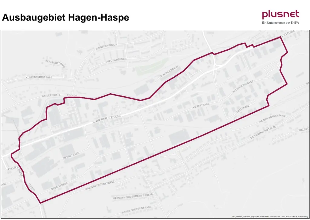 Grafik: Das Plusnet - Ausbaugebiet in Hagen-Haspe