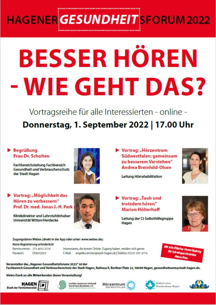 Veranstaltungsplakat Hagener Gesundheitsforum "Besser h&ouml;ren"