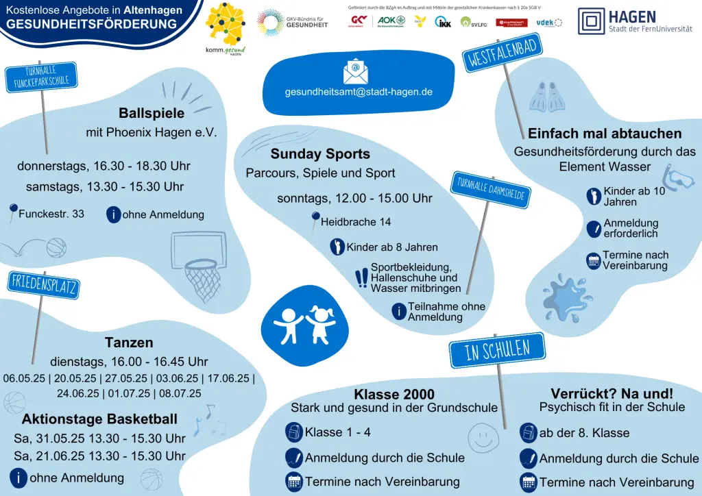 Grafik: Eine &Uuml;bersicht mit allen kostenlosen Angeboten aus der Gesundheitsf&ouml;rderung f&uuml;r Kinder und Jugendliche.