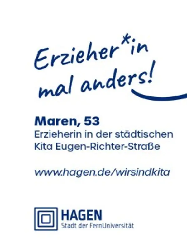 Foto: Eine Frau hat sich als Malerin verkleidet. Daneben steht der Schriftzug: "Erzieher*In mal anders".