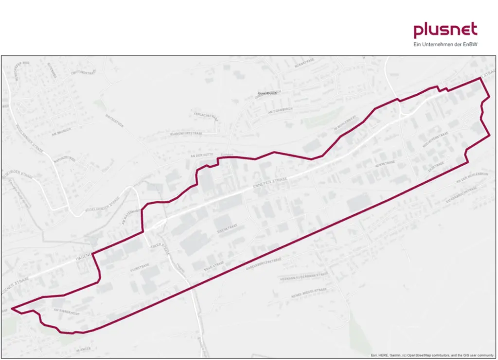 Grafik: Das Plusnet-Glasfaserausbaugebiet in Hagen-Haspe