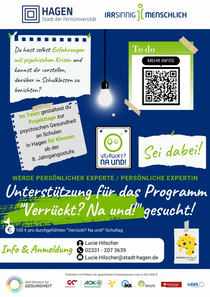 Grafik: Flyer Unterstützung für das Programm "Verrückt? Na und!" gesucht