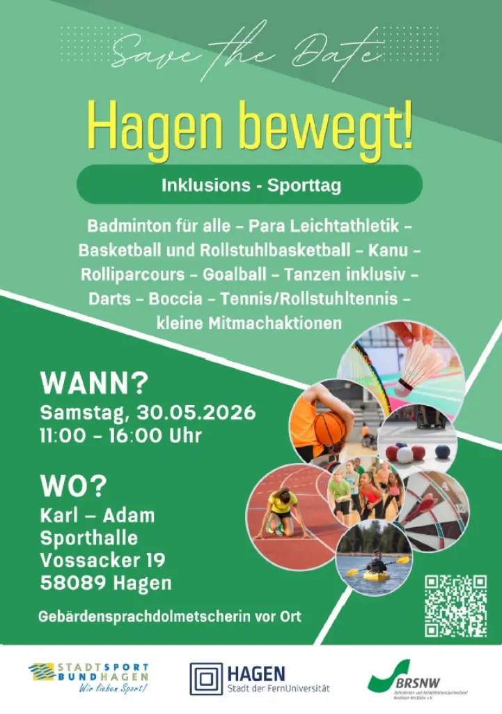 Plakat mit Informationen zum 1. Inklusions-Sporttag - Hagen bewegt