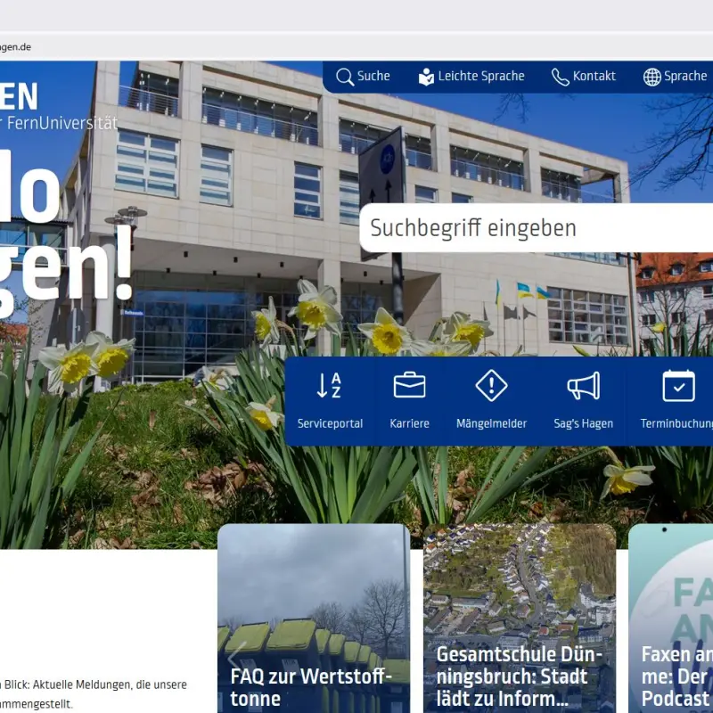 Foto: Screenshot der Startseite von hagen.de
