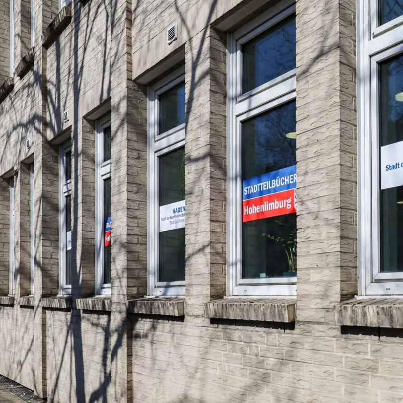 Foto: Au&szlig;enaufnahme der Stadtteilb&uuml;cherei Hohenlimburg.