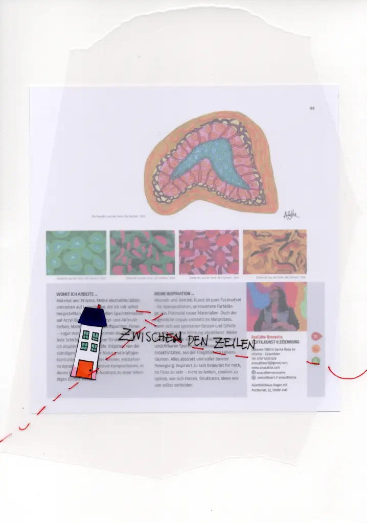 Foto: Das Kunstwerk einer K&uuml;nstlerin mit Zeichnungen und Text.