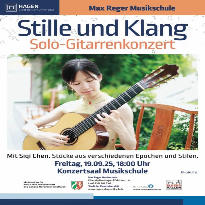 Foto: Ein Plakat, auf dem die Infos zum Konzert stehen. Das Motiv ist eine Frau mit Gitarre.