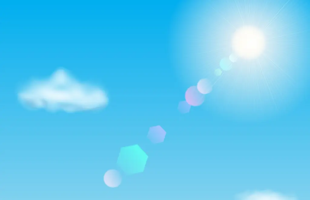 Foto: Symbildbild eines blauen Himmels mit strahlender Sonne.