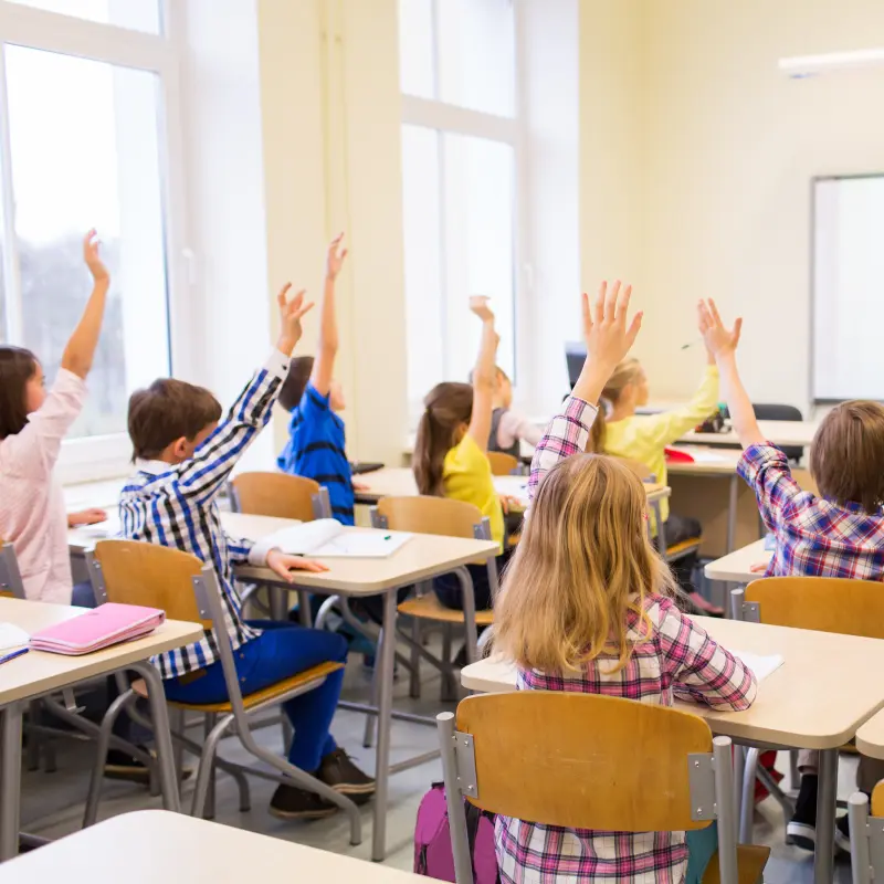 Foto: Symboldbild einer Schulklasse, mehrere Kinder melden sich.