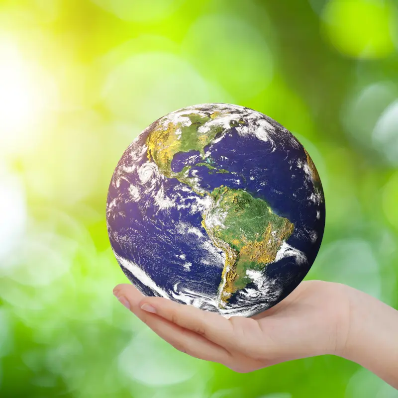 Foto: Stockfoto einer Hand, die eine kleine Erde h&auml;lt.