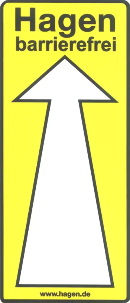 Symbol: Das Symbol von "Hagen Barrierefrei" ist ein großer, nach oben gerichteter Pfeil.