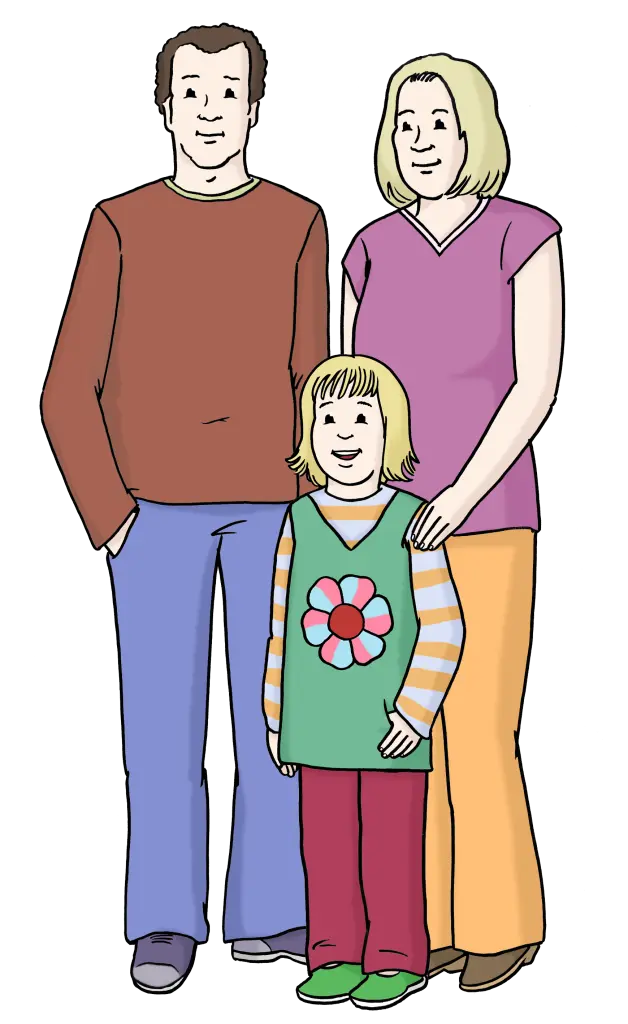 Eine Familie mit Mutter, Vater und Kind.