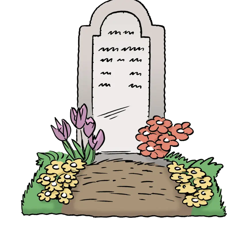 Foto: Frontalansicht auf einen Grabstein mit davor gepflanzten Blumen