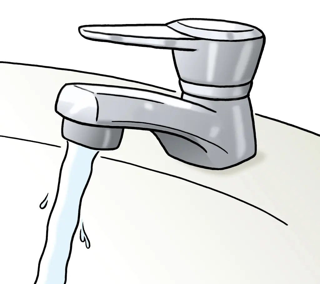Ein geöffneter Wasserhahn, aus dem Wasser fließt.