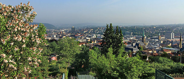 Von der Kleingartenanlage Goldberg genießt man einen herrlichen Blick über die Stadt. (Foto: Michael Kaub/Stadt Hagen)