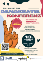 Die Demokratiekonferenz hat das Ziel, die Teilnehmenden in ihrem Einsatz für die Demokratie zu stärken. (Foto: Jugendring Hagen)